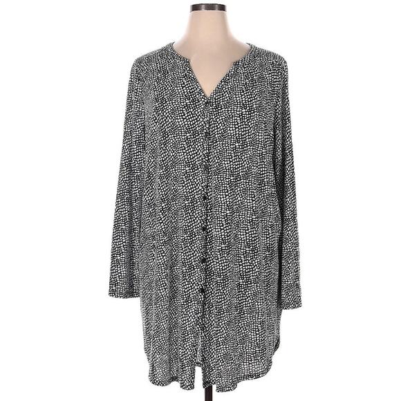 Ellos Black White Long Sleeve Button Down Long Tunic Scaley Print Plus Sz 22/24 - Picture 1 of 3